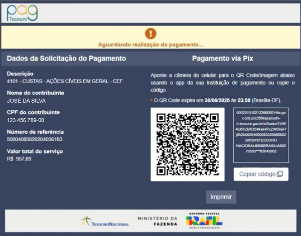 tela PagTesou com QRcode depois de optr por PIX