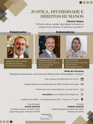 card de divulgação com o findo marrom e quadrados nos cantos inferiores e superiores. 