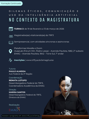Palestra sobre inteligência artificial no contexto da magistratura, com detalhes sobre o evento, palestrantes e local. Ajuda na otimização para a palavra-chave.